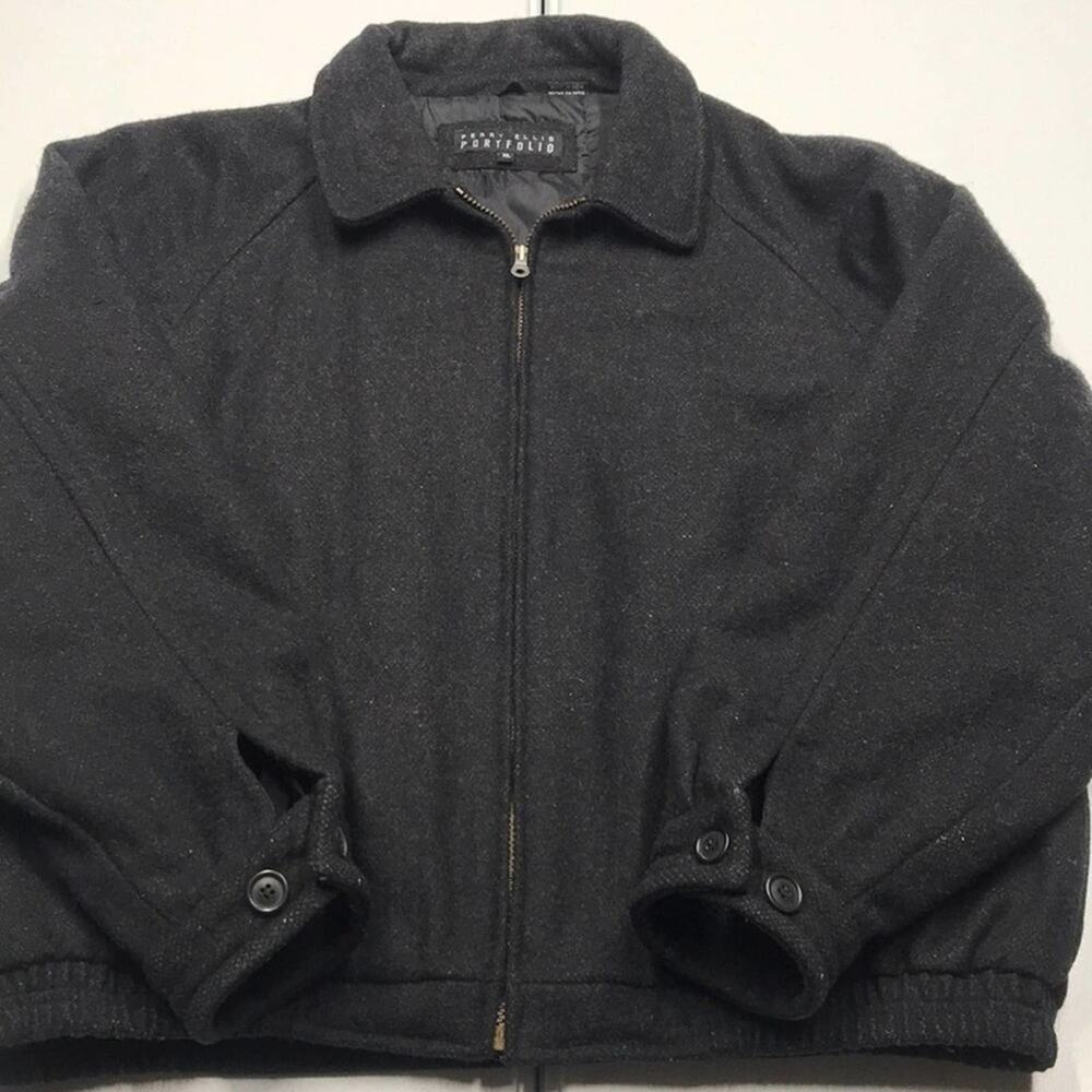 PERRY ELLIS Mens XL Black Wool Coat